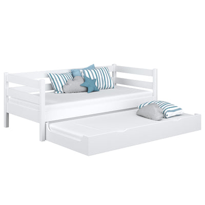 łóżko sofa z szufladą na materac N01 drewniane w kolorze na zamówienie RAL/NCS – lite drewno, Nizio