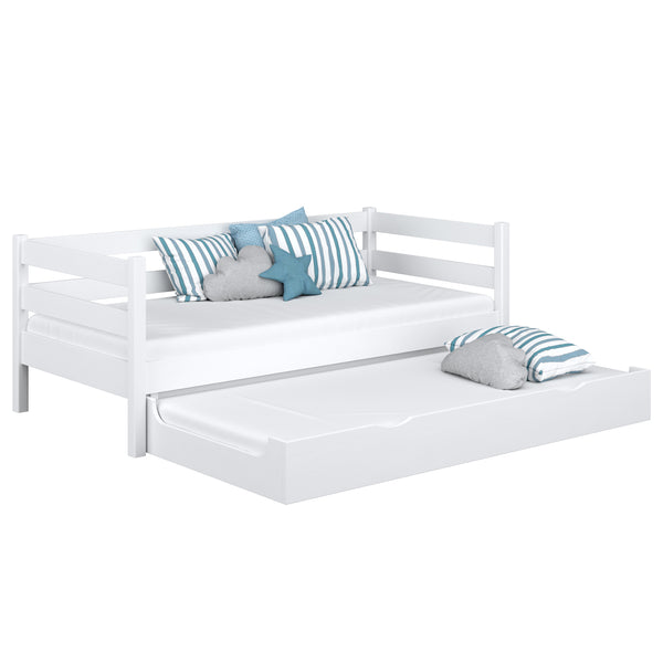 łóżko sofa z szufladą na materac N01 drewniane w kolorze na zamówienie RAL/NCS – lite drewno, Nizio