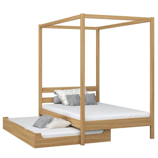 Oak canopy bed with mattress drawer natural oak – scandi child’s room