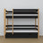 Black and oak bunk bed - wooden frame with slats, side view