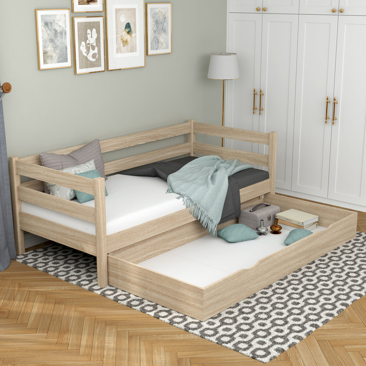 Balinto ąžuolo sofa-lova su stalčiumi - erdvus sandėliukas, ąžuolinis, Nizio