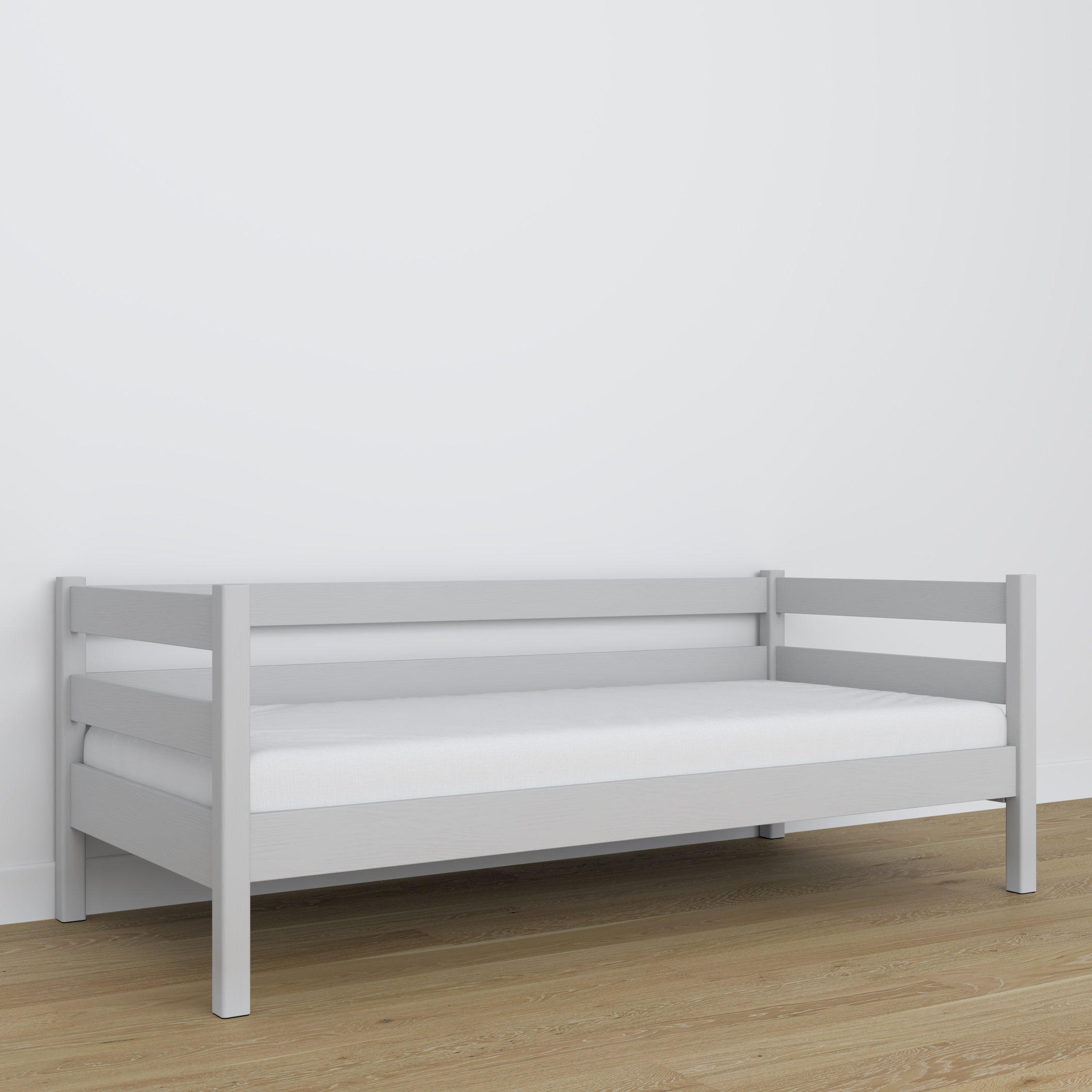 Łóżko sofa popielaty z drewna – wymiary i schemat, Nizio