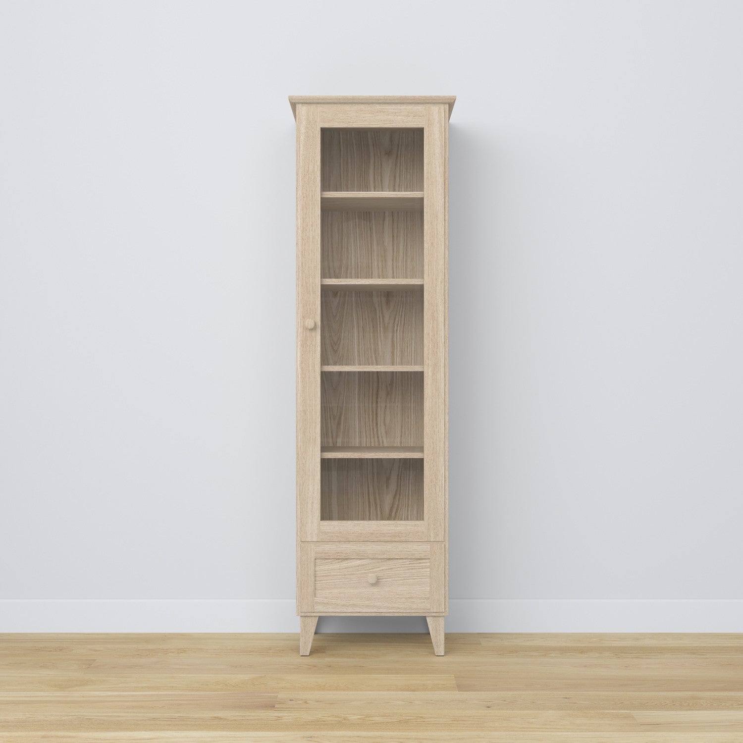 Ąžuolinė spintelė su stalčiumi, balintas ąžuolas 57 cm – svetainė, skandinaviško stiliaus Nizio