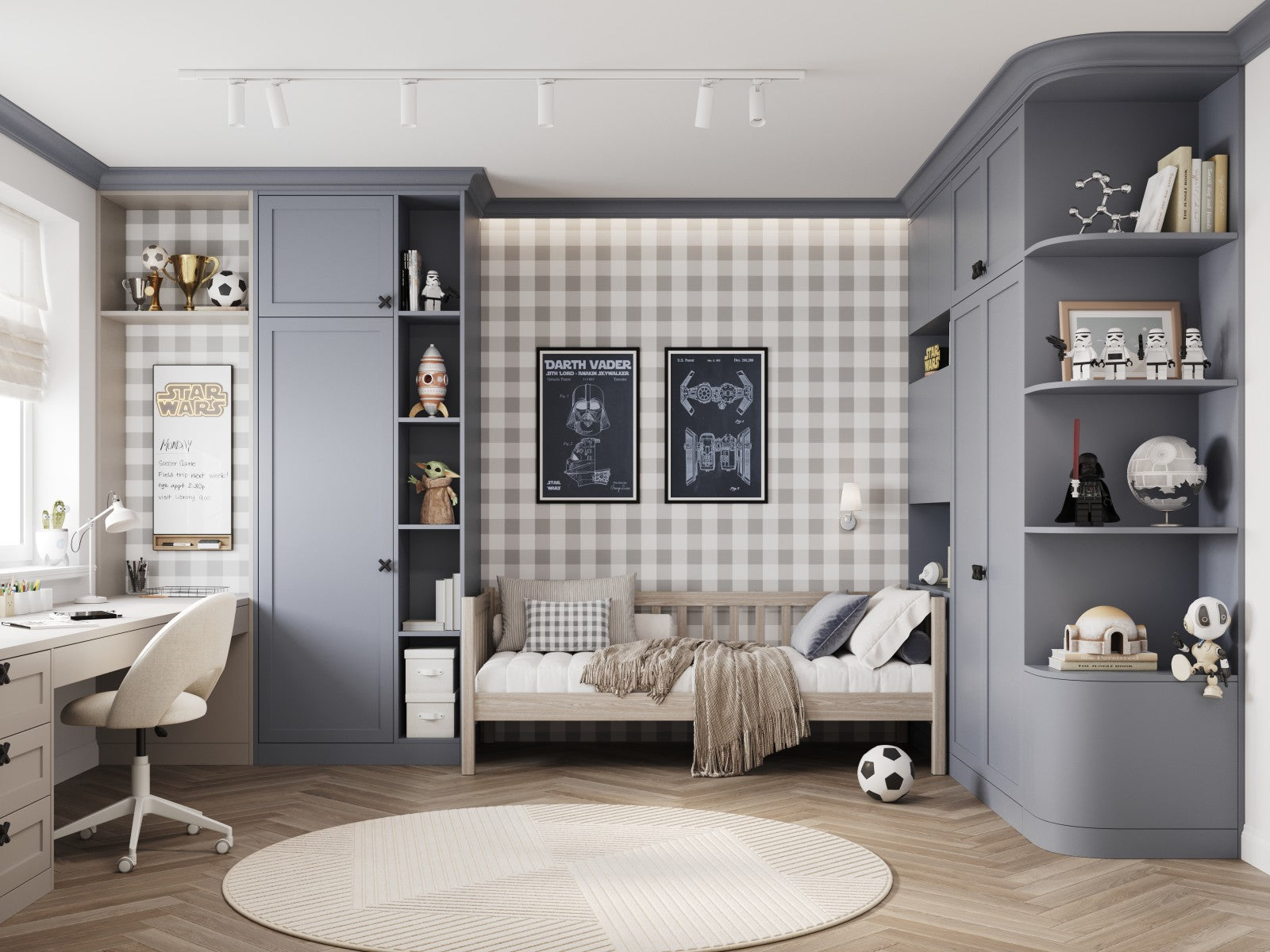 Balinto ąžuolo sofa-lova vaikų kambaryje - skandi sutvarkymas, ąžuolinis