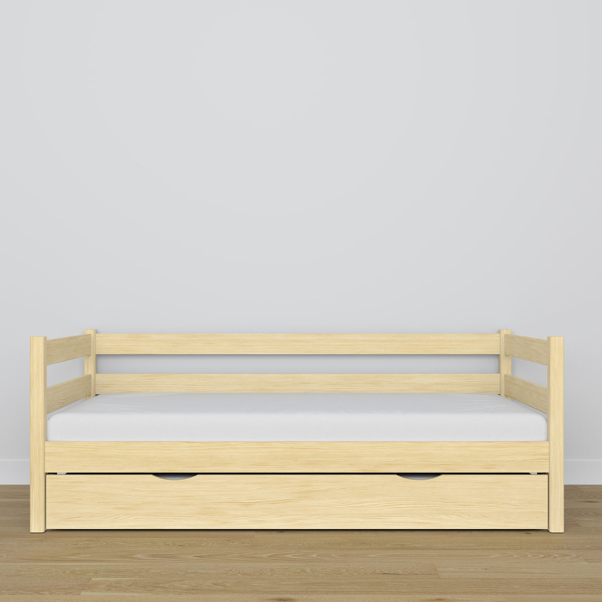 Sofa-lova su stalčiumi čiužiniui, bespalvė pušis iš medžio - išmatavimai, Nizio