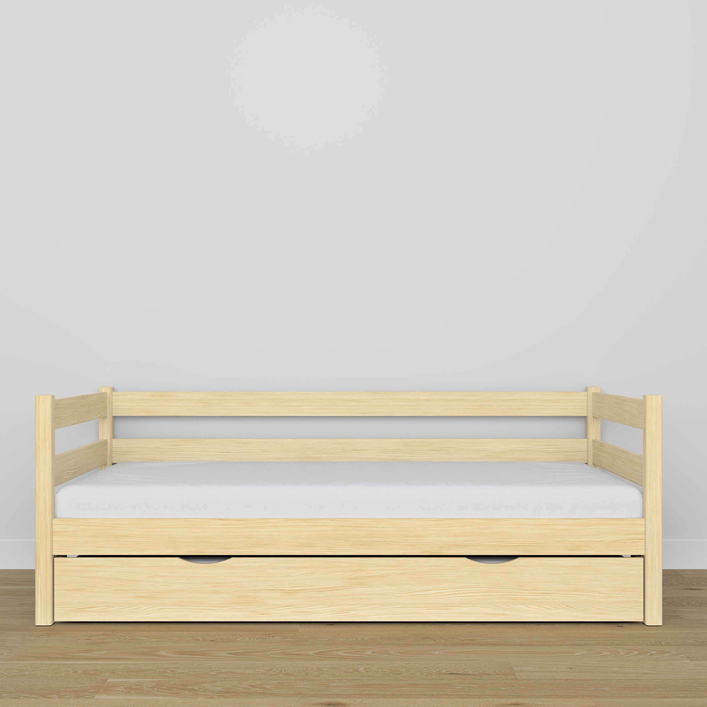 Sofa-lova su stalčiumi čiužiniui, bespalvė pušis iš medžio - išmatavimai, Nizio