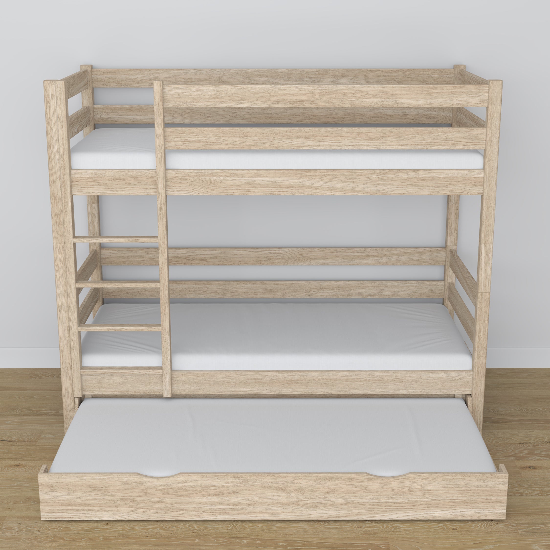 Bunk bed in bleached oak - oak frame with slats, mattress drawer