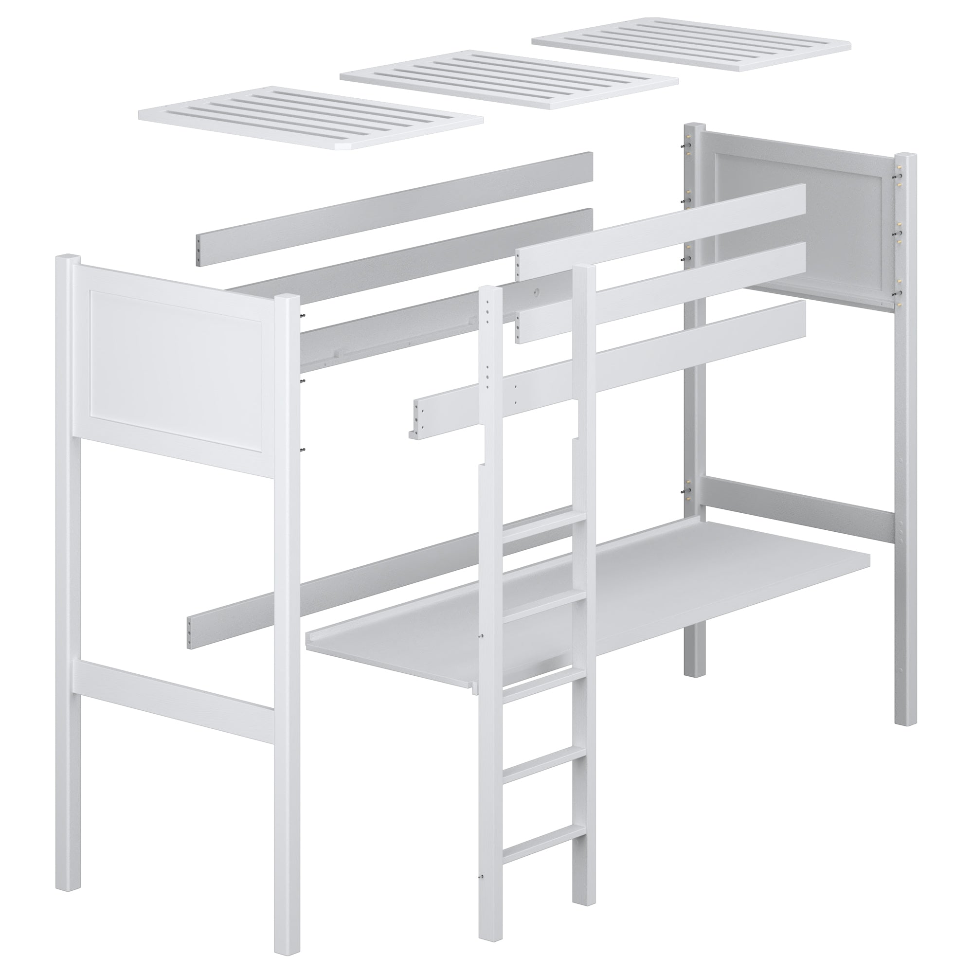 Loft bed with desk natural pine wooden – dimensions, Nizio Home