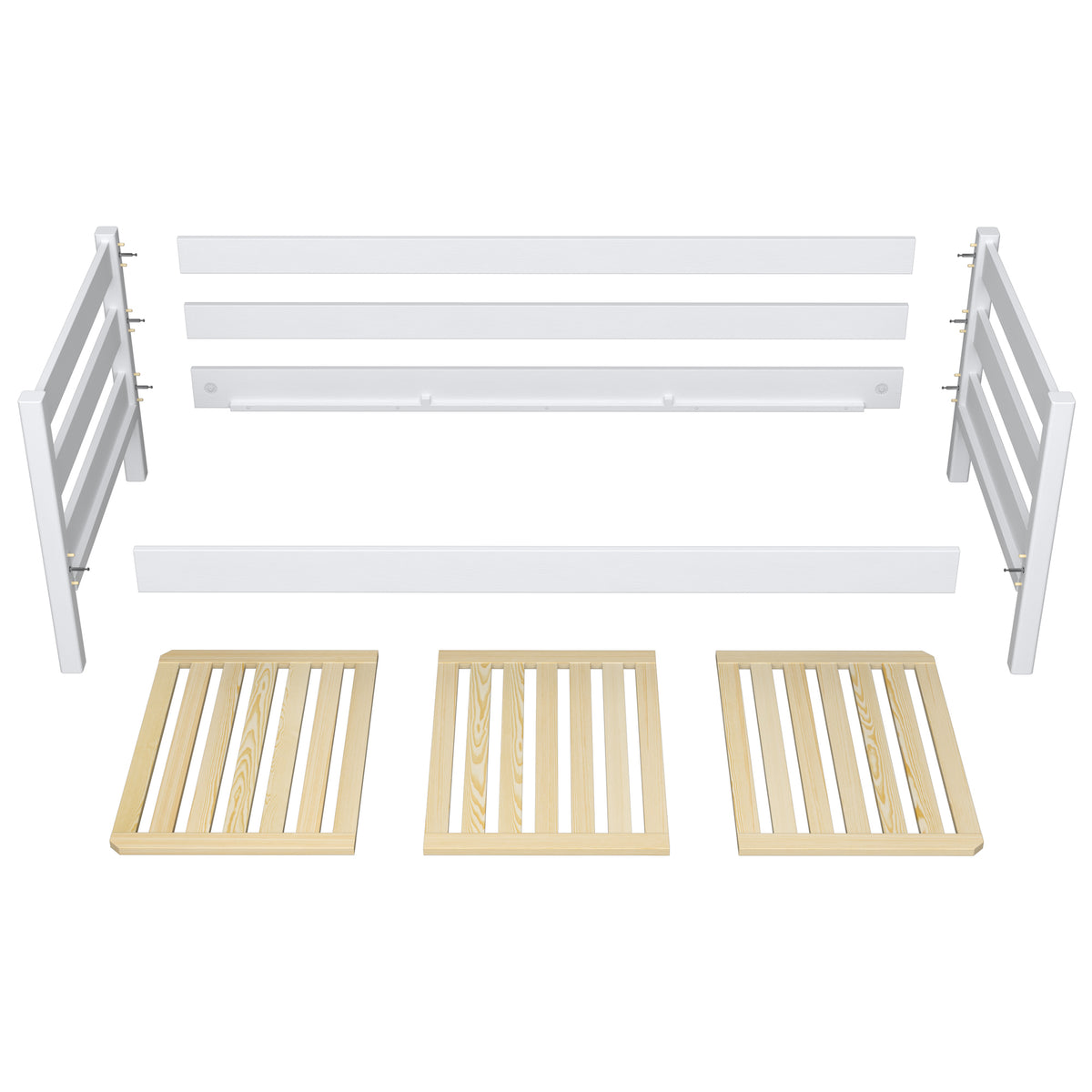 Łóżko sofa drewniane biało-dębowy – widok ukośny, scandi