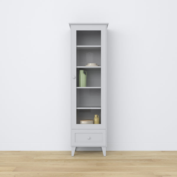 Witryna z szufladą drewniane popielaty 57 cm – salon, styl skandynawski Nizio