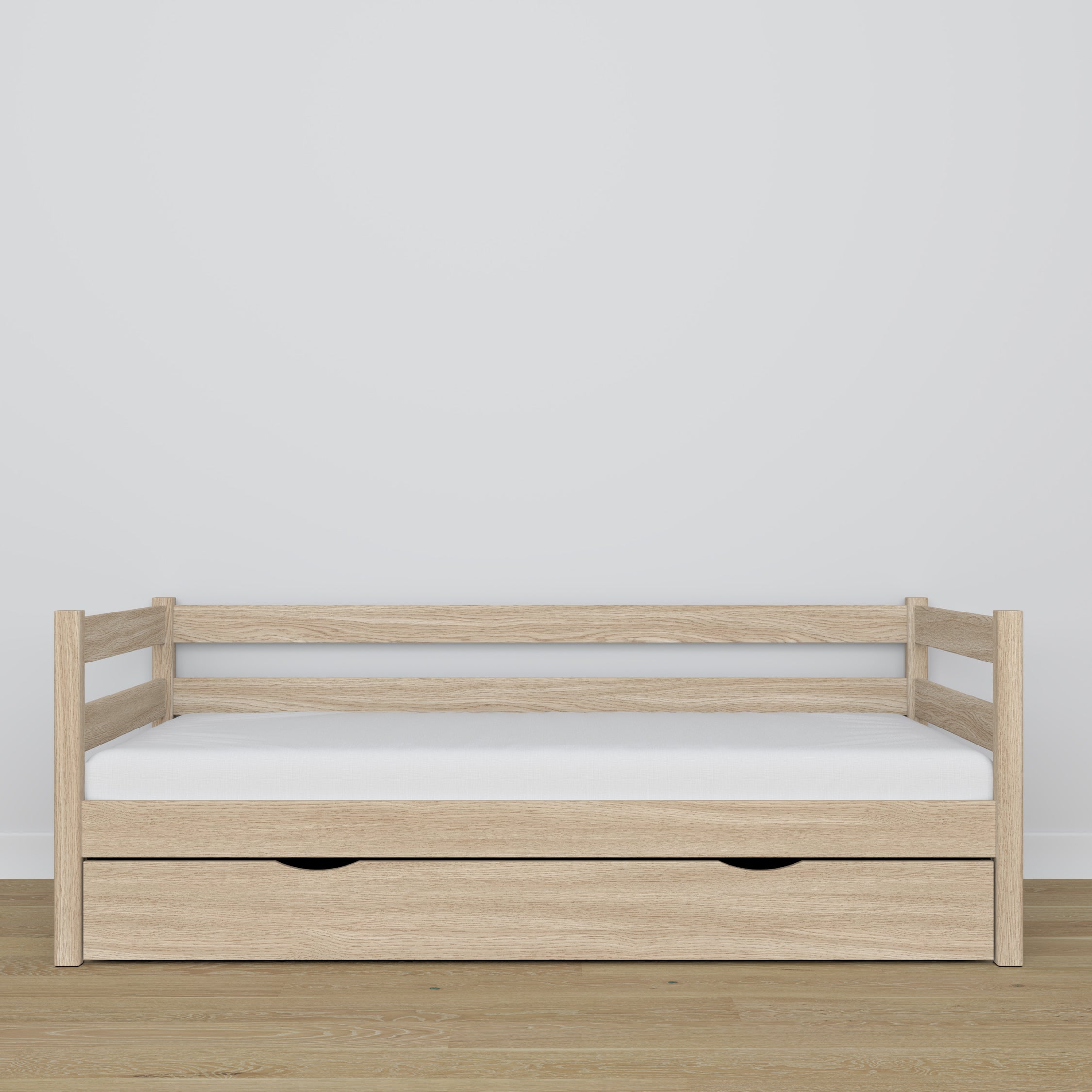 Balinto ąžuolo sofa-lova su stalčiumi iš ąžuolo - matmenys ir schema, Nizio