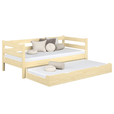 Sofa-lova su stalčiumi mediniam čiužiniui, bespalvė pušis - vaikų kambarys, scandi