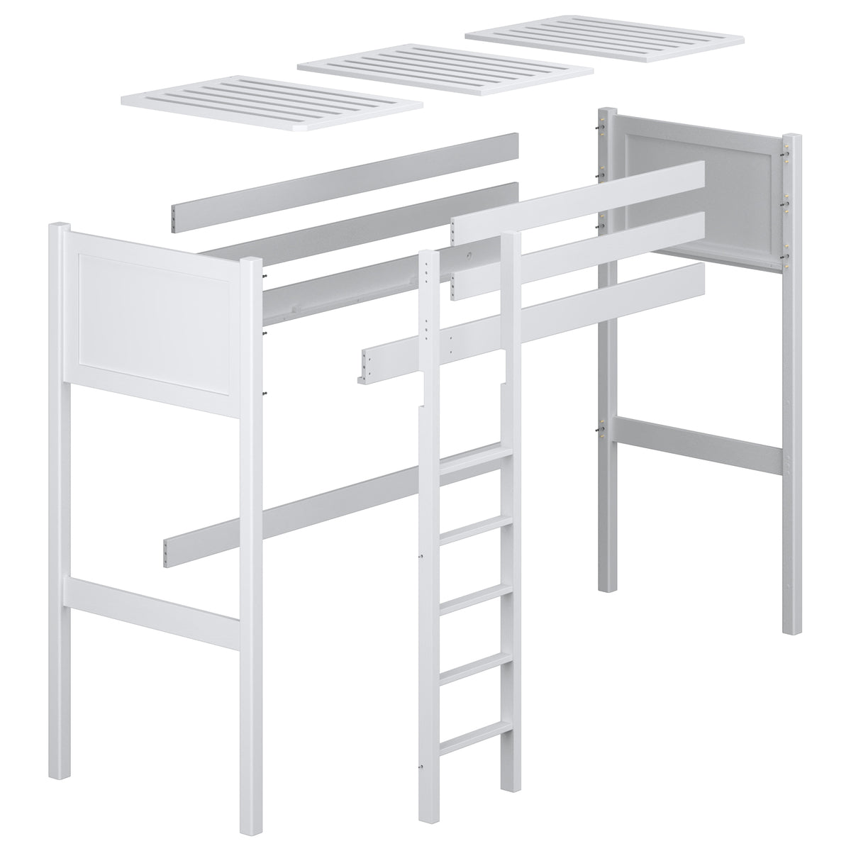Loft bed grey wooden – dimensions and diagram, Nizio