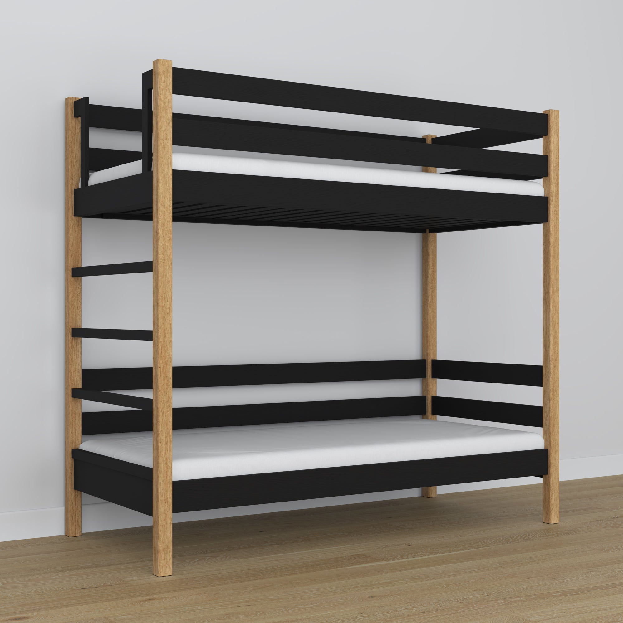 Black and oak bunk bed made of wood - side view, Nizio Home