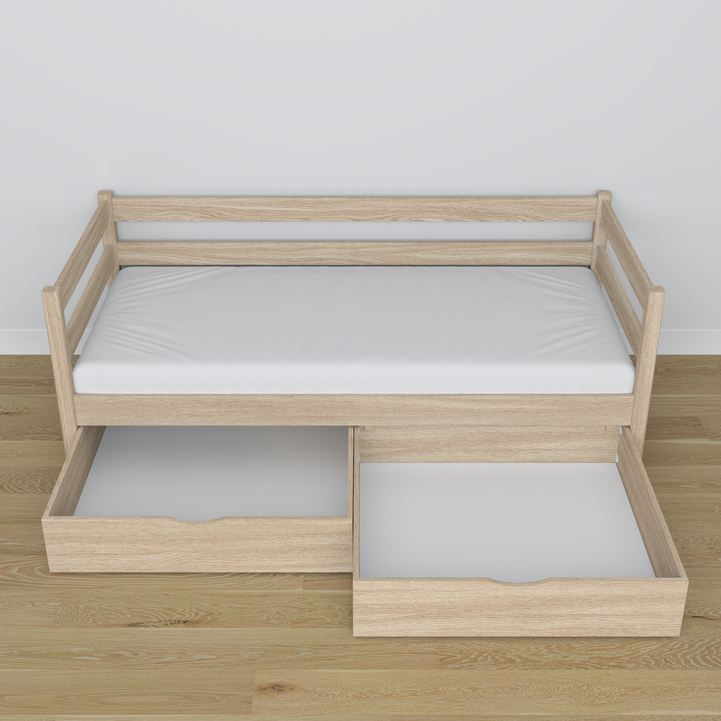Balinto ąžuolo sofa-lova - vaizdas įstrižai, skandi