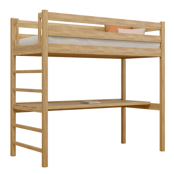 Oak loft bed with desk N01 oak natural