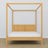 Wooden double bed with canopy natural pine – headboard and frame, close-up