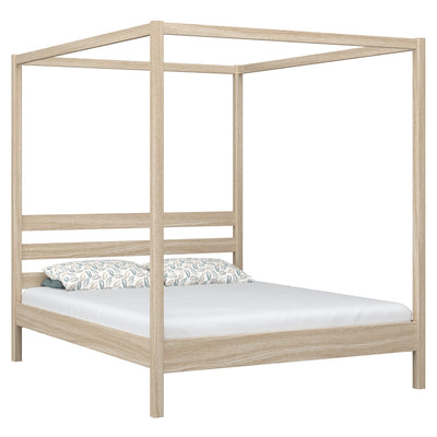 Oak canopy double bed N01 bleached oak – overall view, solid oak wood