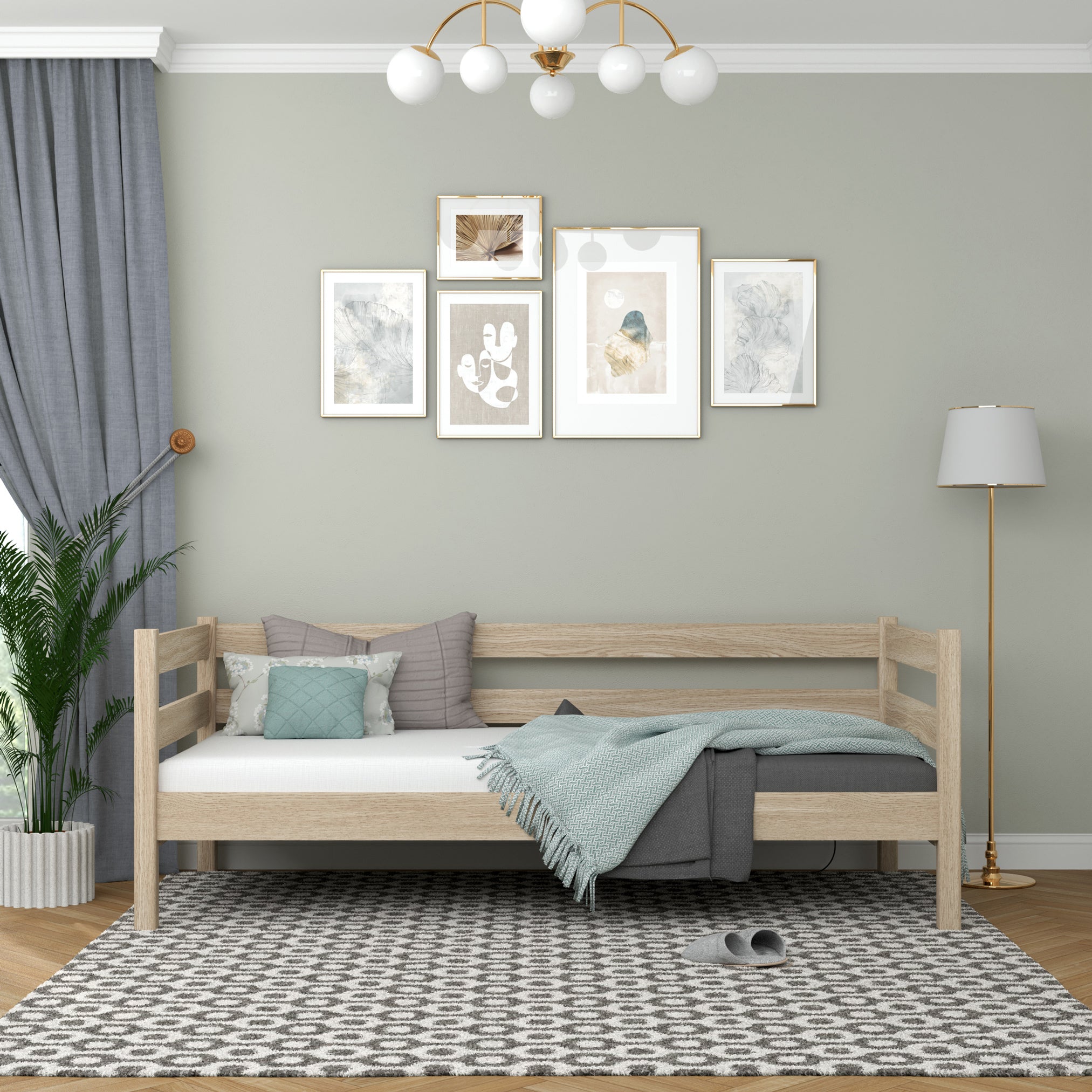 Balinto ąžuolo sofa-lova - ąžuolinė šoninė užtvara, sauga vaikams