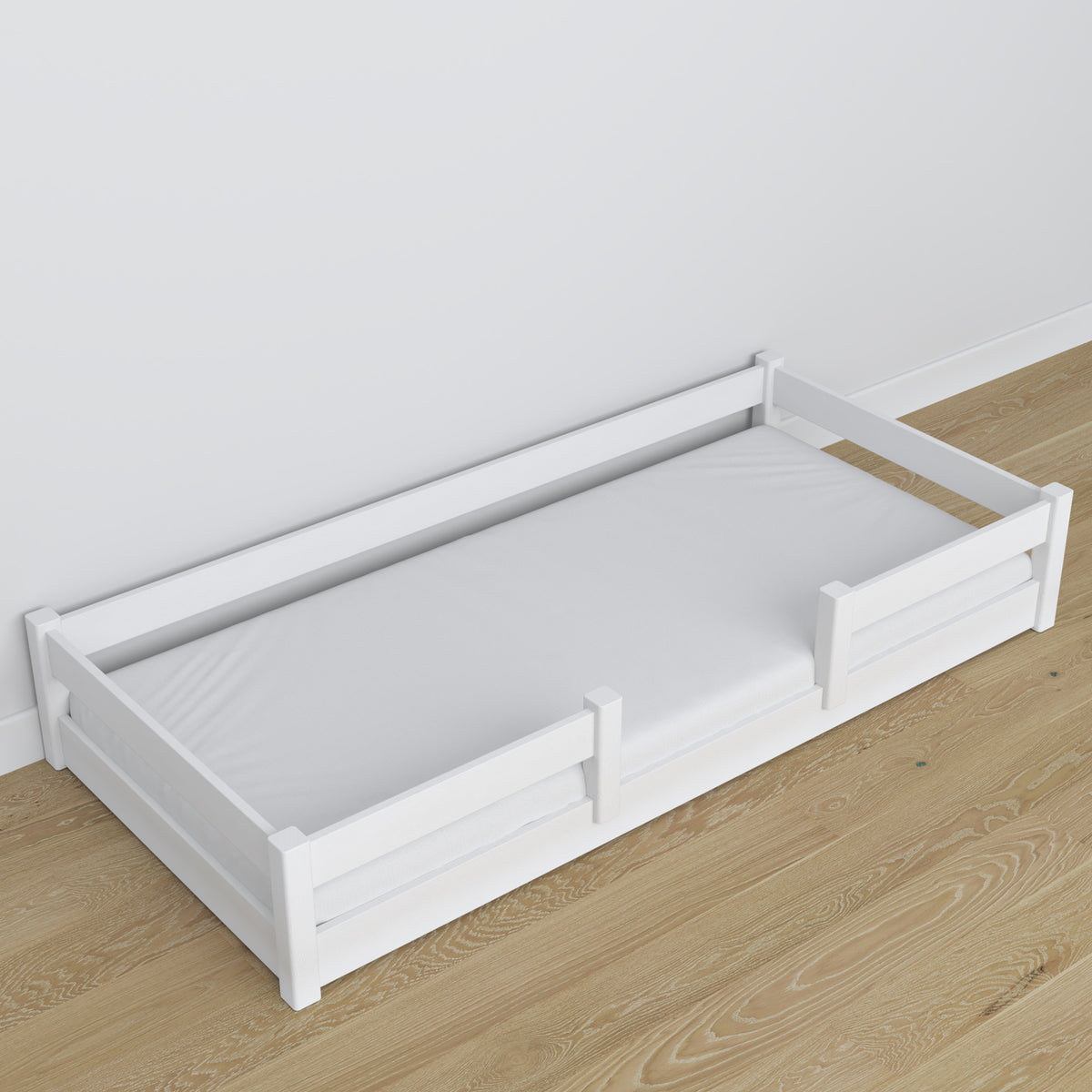 Balta medinė žema lova - sandūrų detalės, Nizio Home
