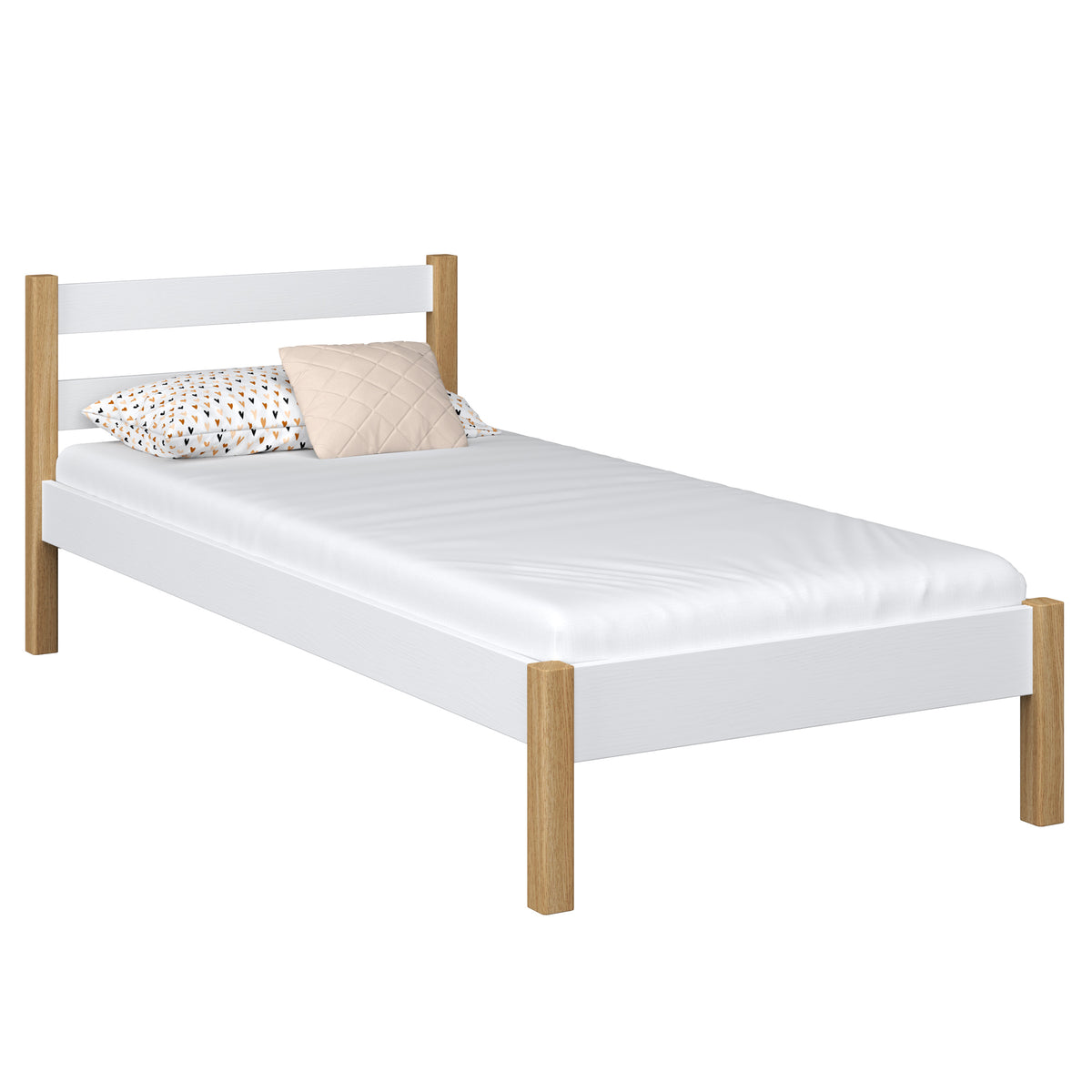 Single wooden bed white-oak – children’s room, solid wood, scandi style