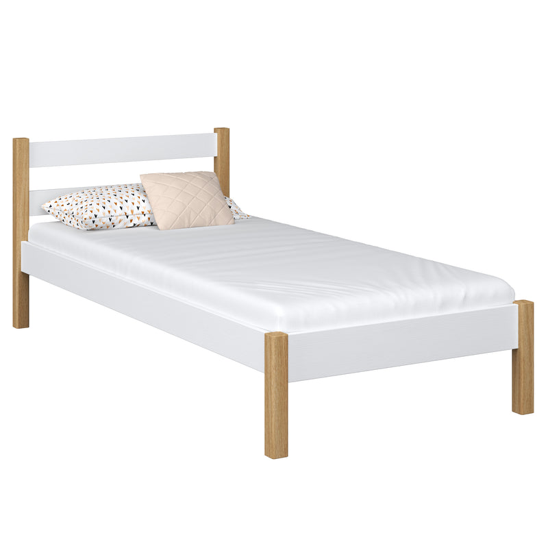 Single wooden bed white-oak – children’s room, solid wood, scandi style