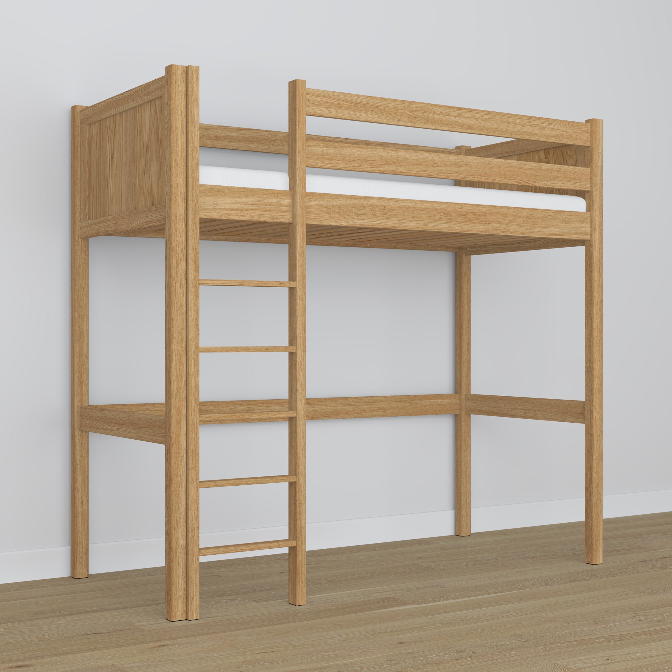 Natural Oak Loft Bed – Free Space Under the Sleeping Area, Nizio