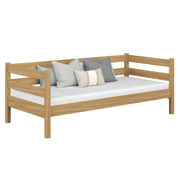 Łóżko sofa dąb naturalny – boczna bariera dębowe, bezpieczeństwo dla dzieci