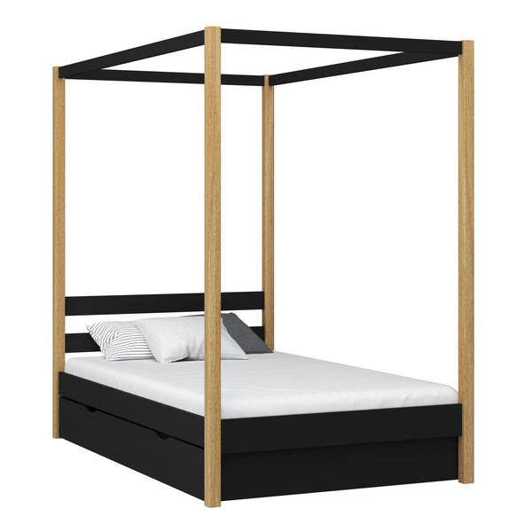 Wooden canopy bed with drawer black-oak – child’s room, scandi style