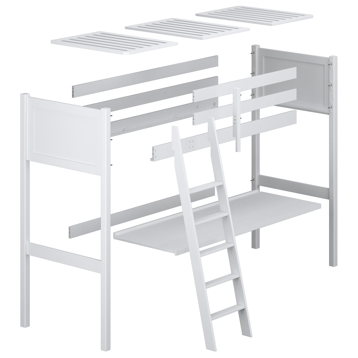 Loft bed with desk natural pine wooden – dimensions, Nizio Home