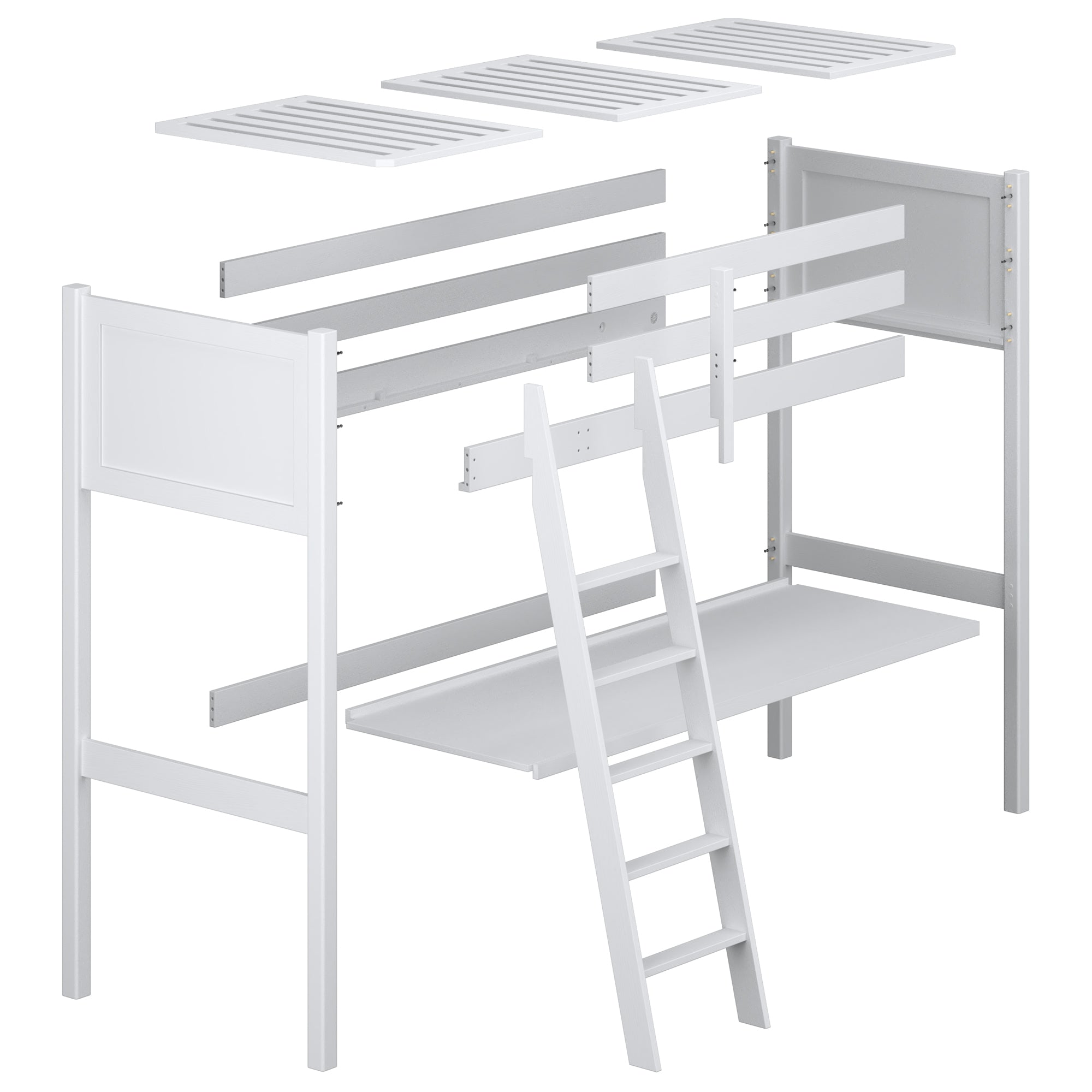 Loft bed with desk natural pine wooden – dimensions, Nizio Home