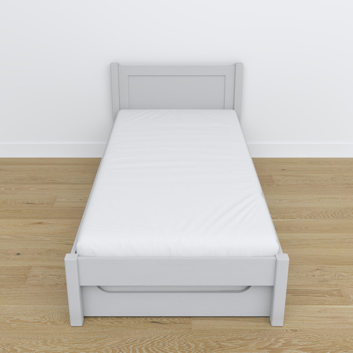 Pilka lova – čiužinio stalčius, medinės detalės, Nizio Home