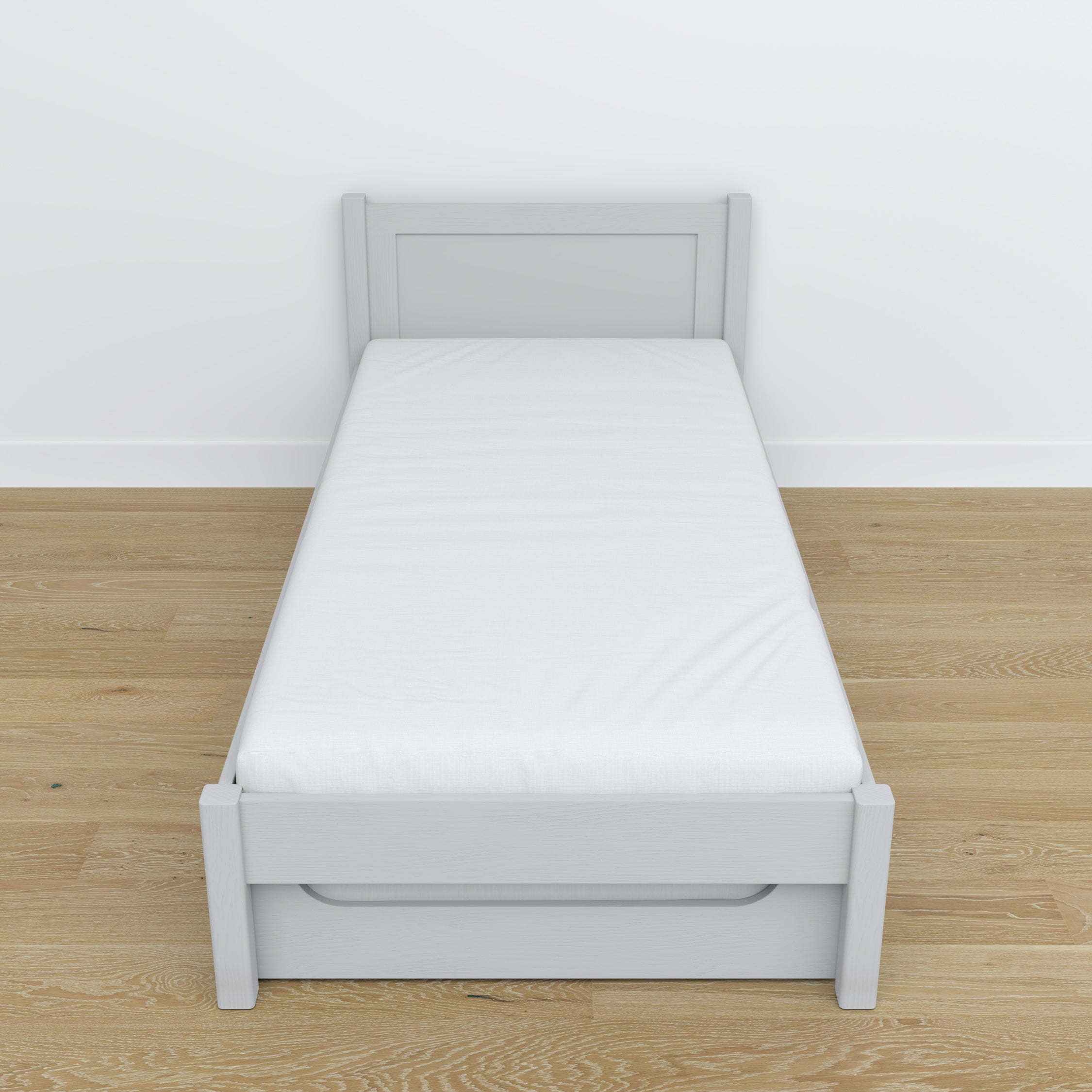 Pilka lova – čiužinio stalčius, medinės detalės, Nizio Home