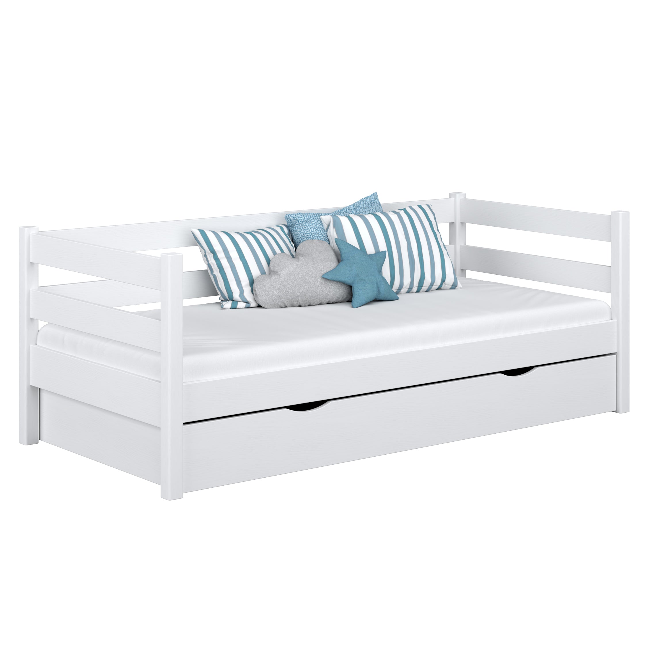 łóżko sofa z szufladą N01 drewniane w kolorze na zamówienie RAL/NCS – lite drewno, Nizio
