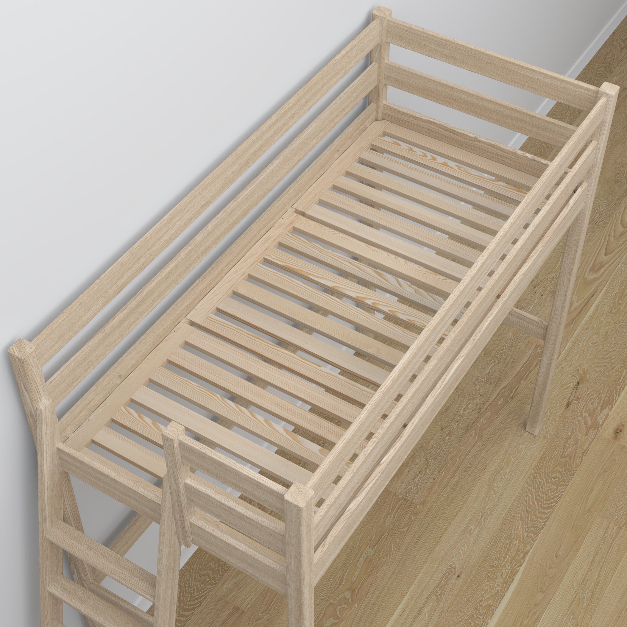Ąžuolinė antresolinė lova, balintas ąžuolas - sandūrų ir kopėčių detalės, Nizio Home