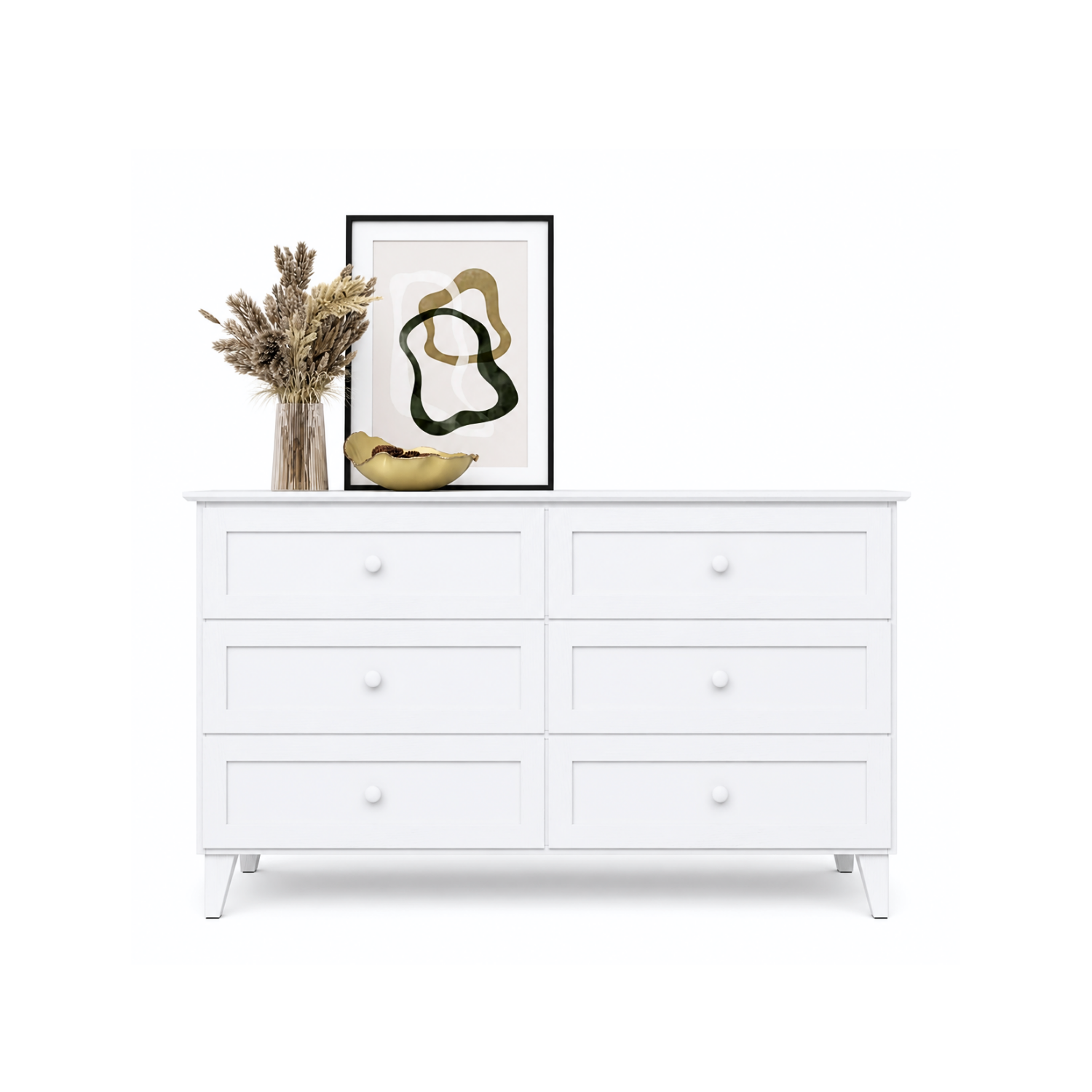 Komoda z 6 szufladami drewniane biały 154 cm – sypialnia, styl skandynawski