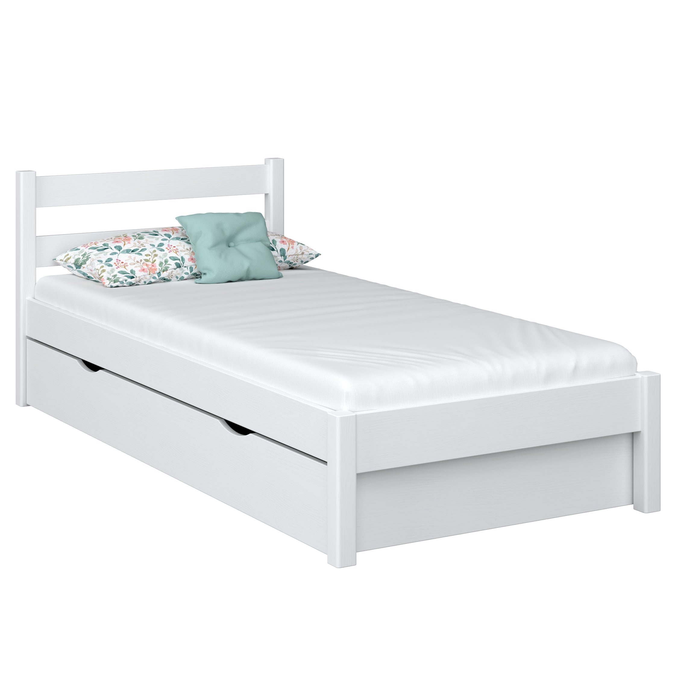 łóżko pojedyncze z szufladą N01 drewniane w kolorze na zamówienie RAL/NCS – lite drewno, Nizio