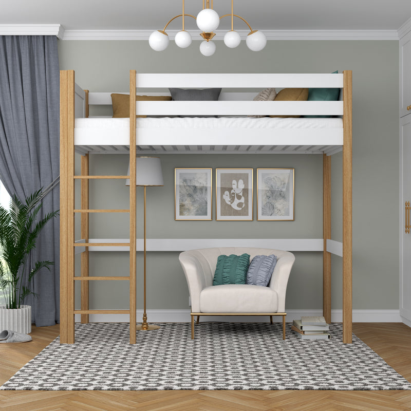 White and Oak Wooden Loft Bed – Children’s Room, Solid Wood, Scandi Style