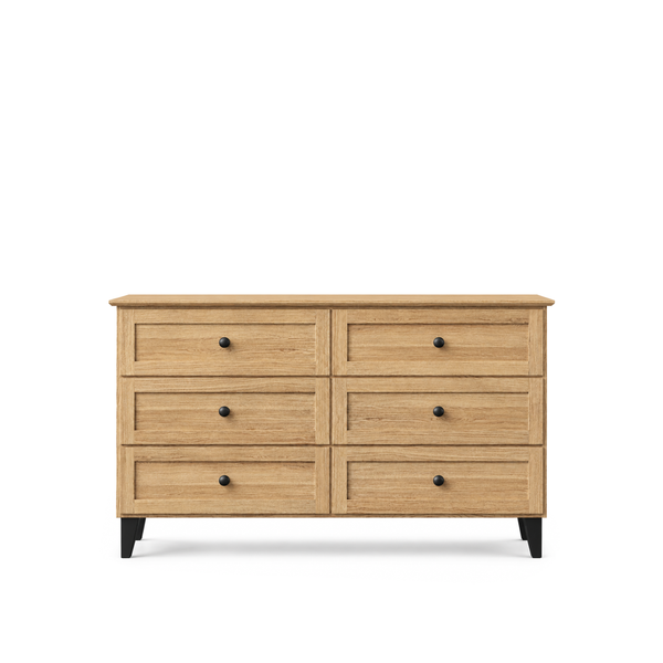 Komoda z 6 szufladami dębowe dąb naturalny z czernią 154 cm – sypialnia, styl skandynawski