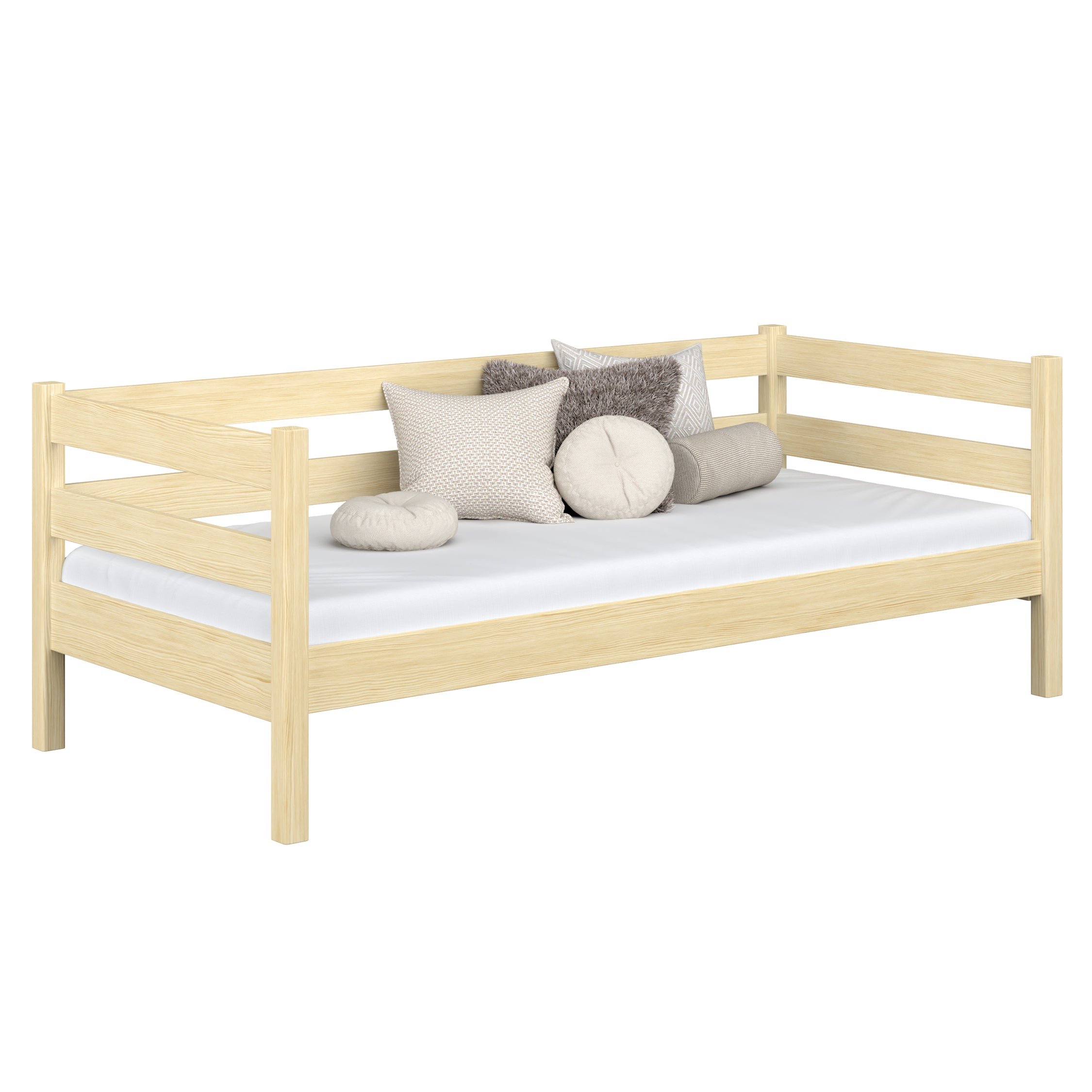 Medinė sofa-lova, bespalvė pušis - vaikų kambarys, skandinaviško stiliaus Nizio