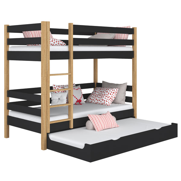 Black and Oak Wooden Bunk Bed with Mattress Drawer – Scandi Children’s Room
