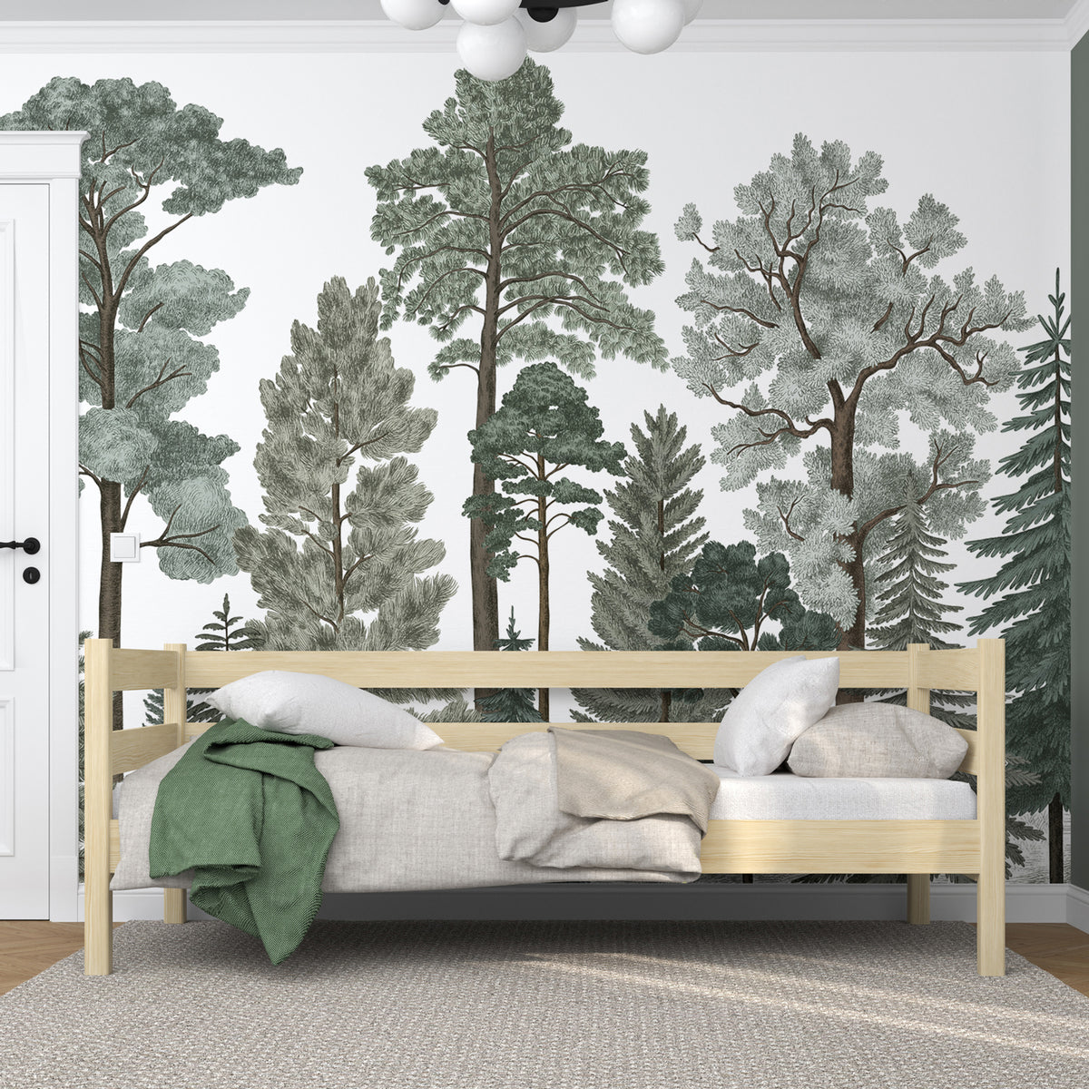 Bespalvė pušinė sofa-lova - medinis šoninis barjeras, saugus vaikams