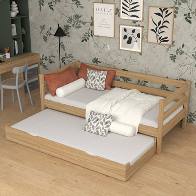 Łóżko sofa z szufladą na materac dębowe dąb naturalny – pokój dziecięcy, scandi