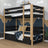 Black and Oak Wooden Bunk Bed – Ladder, Rails, Drawer for Extra Mattress