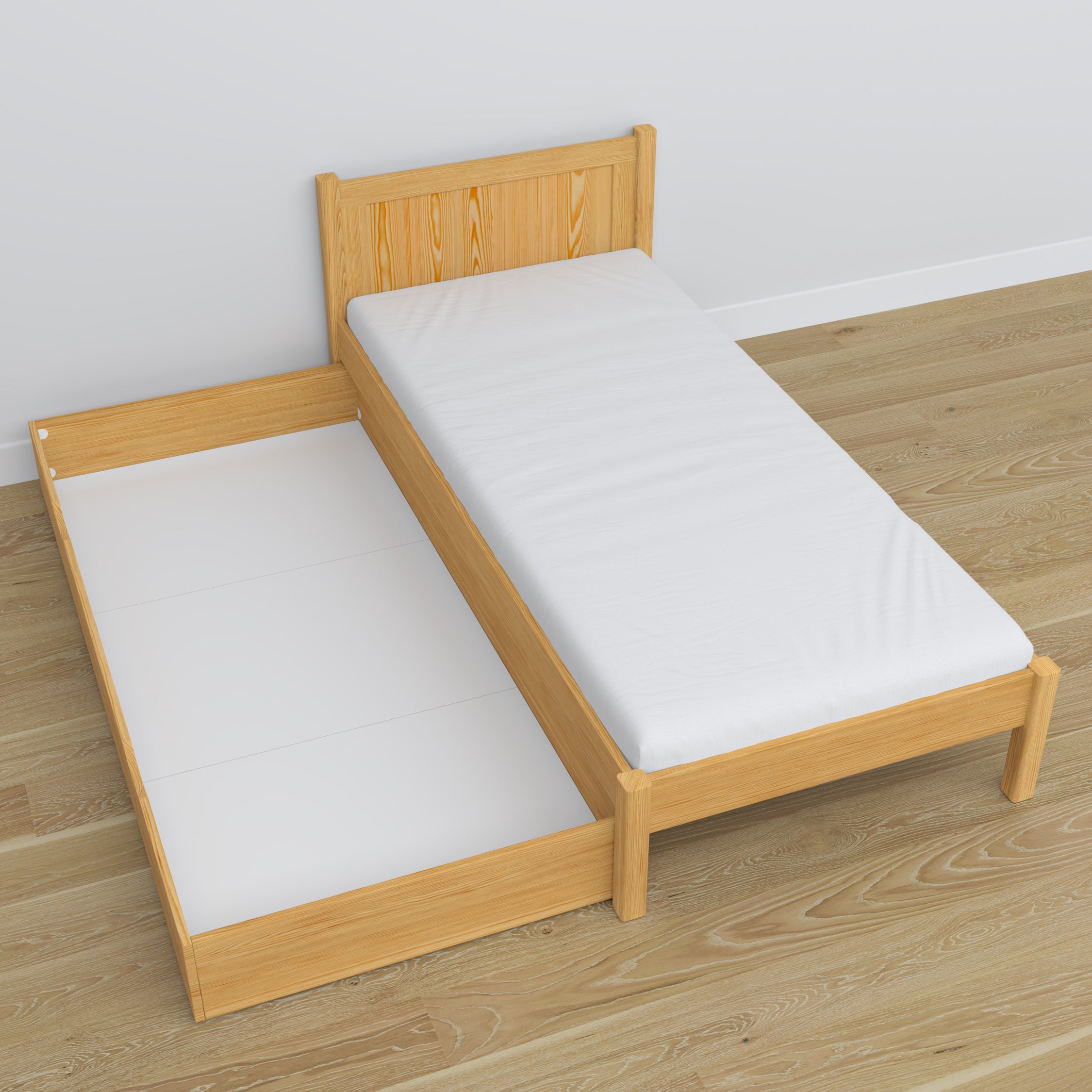 Wooden bed with drawer natural pine – dimensions and diagram, Nizio Home