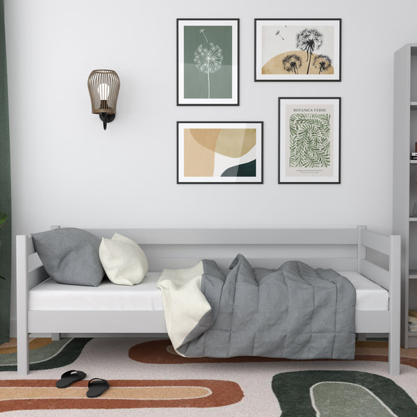 Łóżko sofa drewniane popielaty – pokój dziecięcy, styl skandynawski Nizio