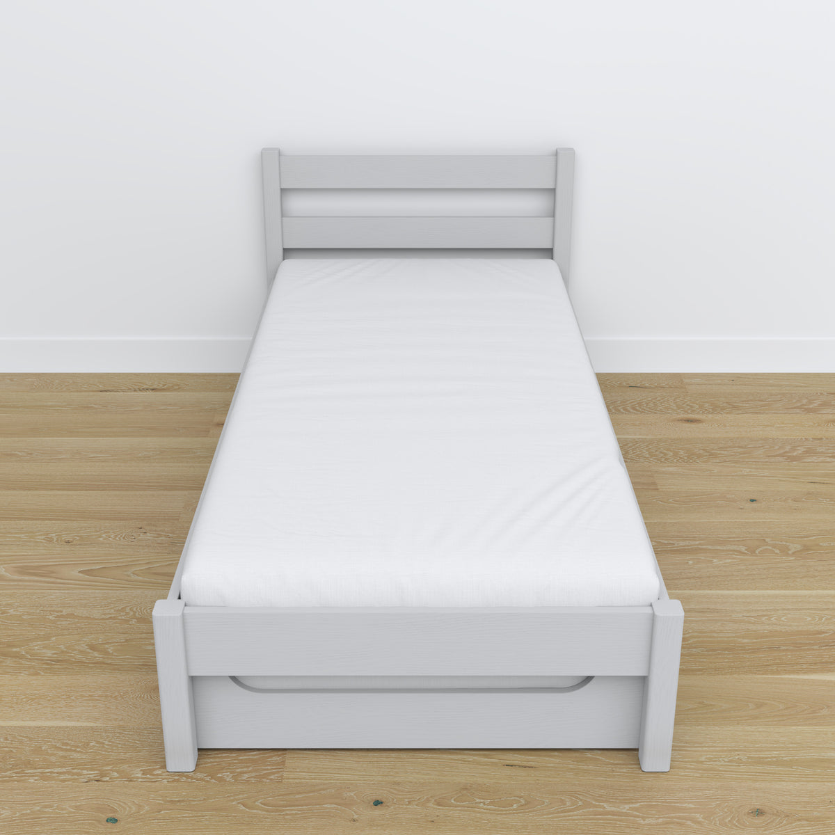 Pilka lova – čiužinio stalčius, medinės detalės, Nizio Home