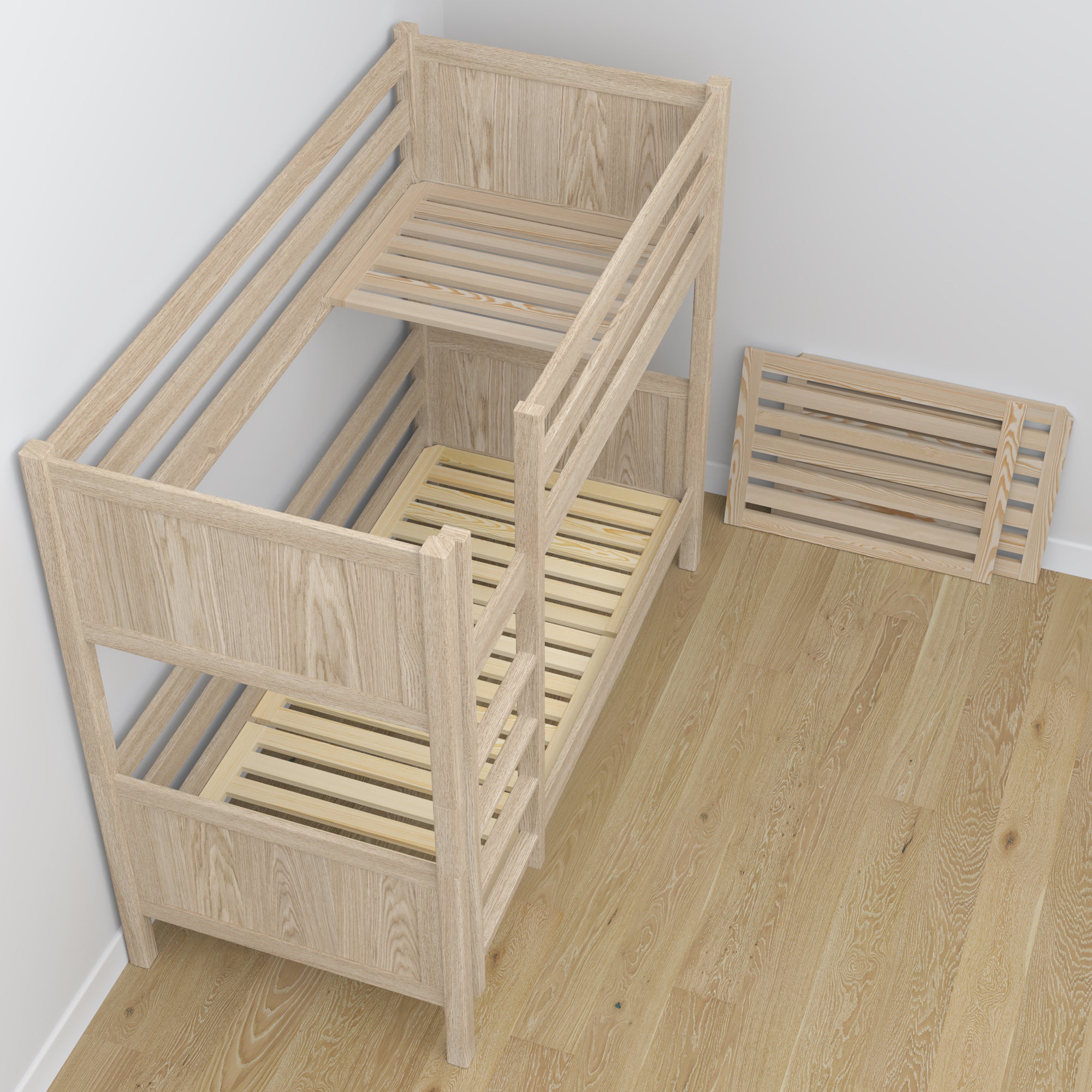 Bunk bed, bleached oak - oak carpentry joints, close-up, Nizio Home
