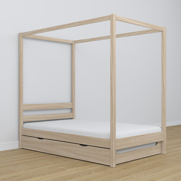 Bleached Oak Canopy Bed – Drawer for Additional Mattress, Oak