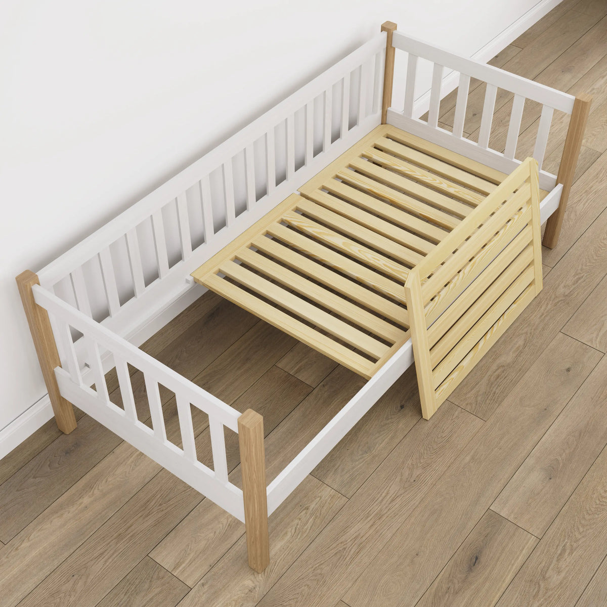 Balta medinė sofa-lova su ąžuolu - medžio detalės ir sujungimai, Nizio Home